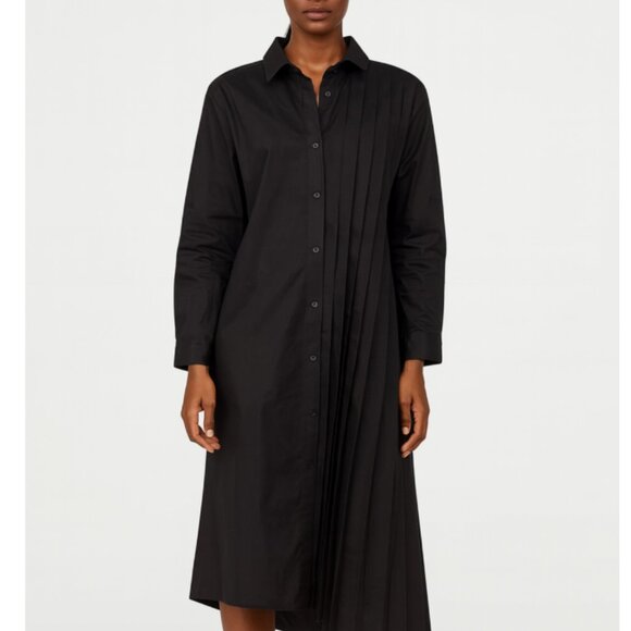 CQbyCQ Asymmetric Chic Black Long Sleeve Pleated Button Down Shirt Dress Small - Picture 1 of 9